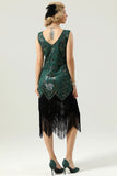 Dark Green Beaded Glitter Fringe 1920s Flapper Dress