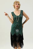 Dark Green Beaded Glitter Fringe 1920s Flapper Dress