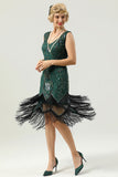 Dark Green Beaded Glitter Fringe 1920s Flapper Dress