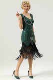 Dark Green Beaded Glitter Fringe 1920s Flapper Dress