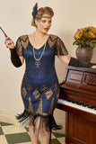 Blue Fringes Sequin Plus Size 1920s Dress