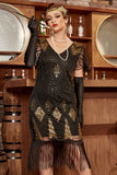 Black & Gold Sequined 1920s Flapper Dress