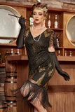 Black & Gold Sequined 1920s Flapper Dress