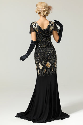Black Long 1920s Sequins Flapper Dress