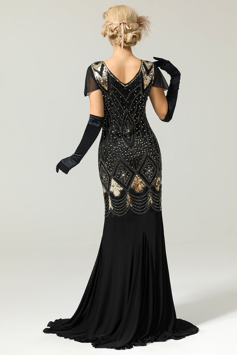 Load image into Gallery viewer, Black Long 1920s Sequins Flapper Dress