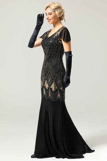 Black Long 1920s Sequins Flapper Dress