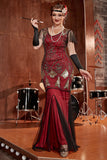 Burgundy Long 1920s Sequined Flapper Formal Dress