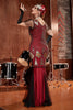 Load image into Gallery viewer, Burgundy Long 1920s Sequined Flapper Formal Dress