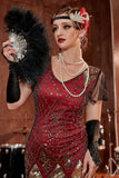 Burgundy Long 1920s Sequined Flapper Formal Dress