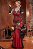 Burgundy Long 1920s Sequined Flapper Formal Dress