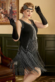 Black Plus Size 1920s Flapper Dress With Fringes