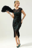 Black and Green Sequins 1920s Dress with Fringes