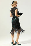 Black and Green Sequins 1920s Dress with Fringes