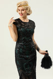 Black and Green Sequins 1920s Dress with Fringes