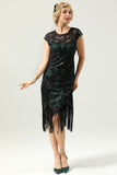 Black and Green Sequins 1920s Dress with Fringes