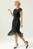 Black and Green Sequins 1920s Dress with Fringes