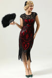 Burgundy Sequins 1920s Dress with Fringes