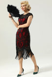 Burgundy Sequins 1920s Dress with Fringes