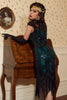 Load image into Gallery viewer, Black and Green Sequins 1920s Dress with Fringes
