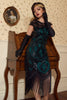 Load image into Gallery viewer, Black and Green Sequins 1920s Dress with Fringes