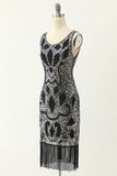 Scoop Neck Black Silver 1920s Dress