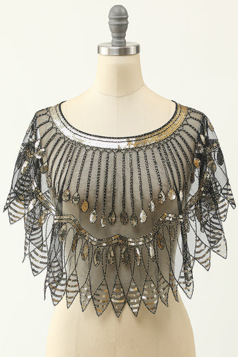Black and Gold Sequin 1920s Cape