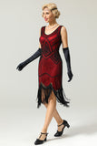 Red and Black Deep V Neck Flapper 1920s Dress