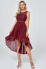 Load image into Gallery viewer, Burgundy High Low Chiffon Party Dress with Lace