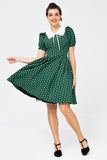 Retro Style Polka Dots Green Swing Dress