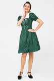 Retro Style Polka Dots Green Swing Dress