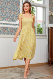 Yellow Floral Tea Length Summer Dress