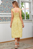 Yellow Floral Tea Length Summer Dress