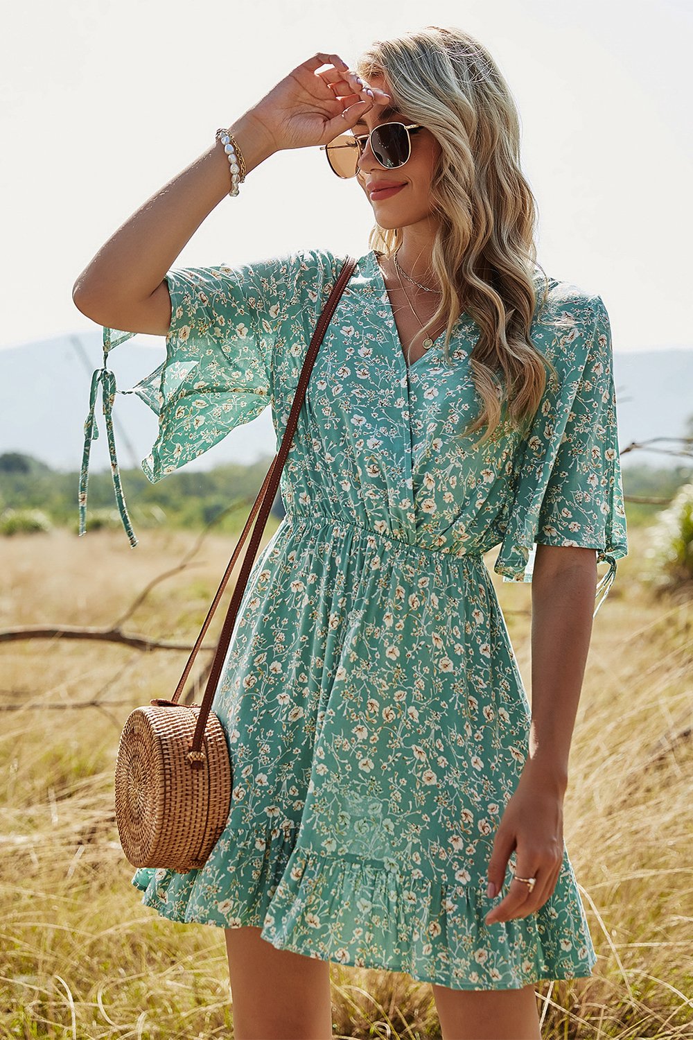 Green Floral Print Summer Dress