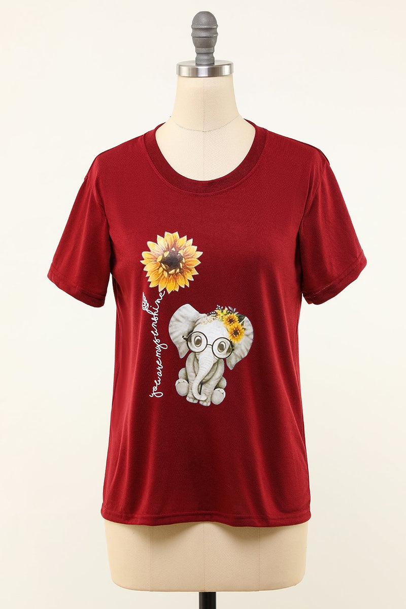Load image into Gallery viewer, Elephant Sunflower Printed T-Shirt