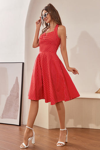 Halter Polka Dots Red 1950s Dress