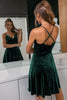 Load image into Gallery viewer, Spaghetti Straps Dark Green Velvet Short Party Dress