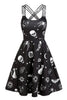 Load image into Gallery viewer, Black Skull Print Pin Up Vintage Dress