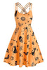 Load image into Gallery viewer, Black Skull Print Pin Up Vintage Dress