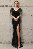 Dark Green Mermaid Velvet Evening Dress