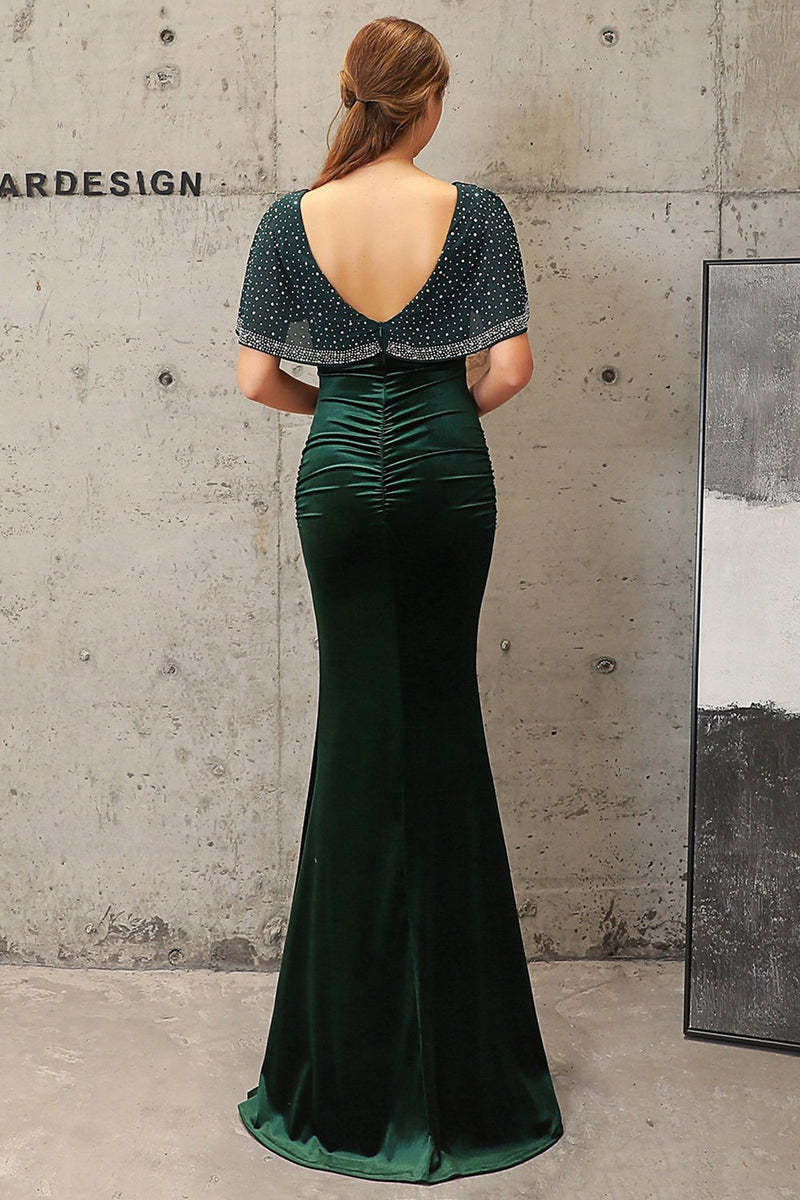 Load image into Gallery viewer, Dark Green Mermaid Velvet Evening Dress