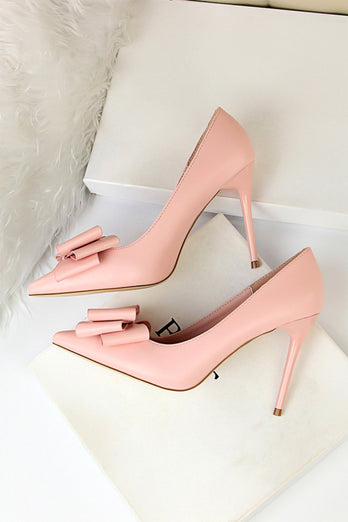 Pink Stiletto Pointy Heels with Bows