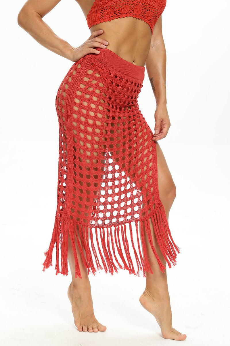 Zapaka Women White Crochet Cover Up Skirt Lace Up Midi Hollow Beach Wrap  Skirt – Zapaka CA
