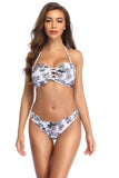 Buckle Strap Print Bandeau Bikini