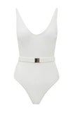 White V-Neck One Piece Swimwear