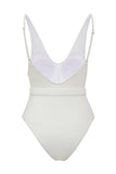 White V-Neck One Piece Swimwear