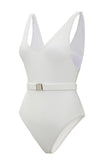 White V-Neck One Piece Swimwear