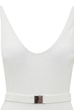 White V-Neck One Piece Swimwear