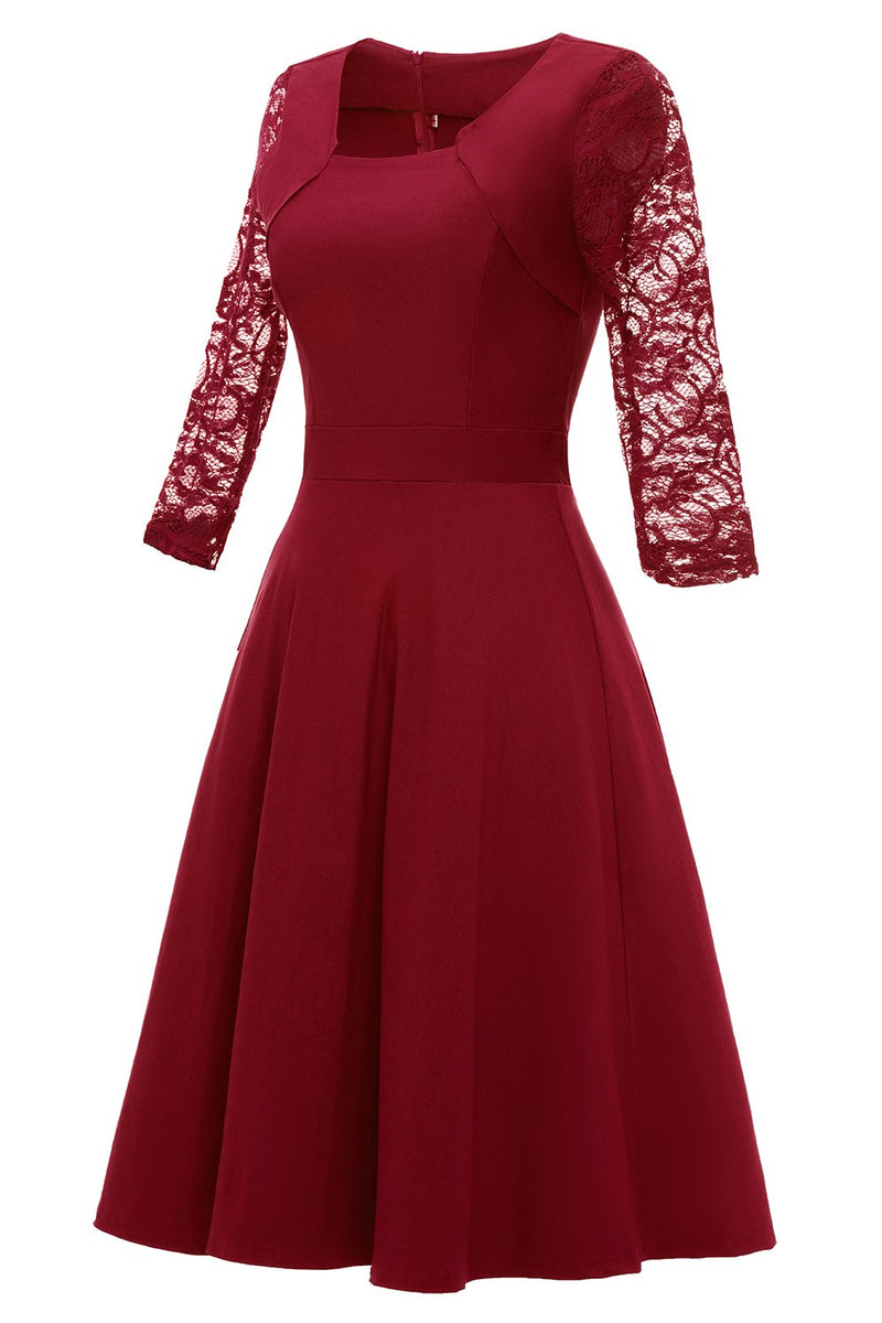 Load image into Gallery viewer, Burgundy Lace Dress with Long Sleeves