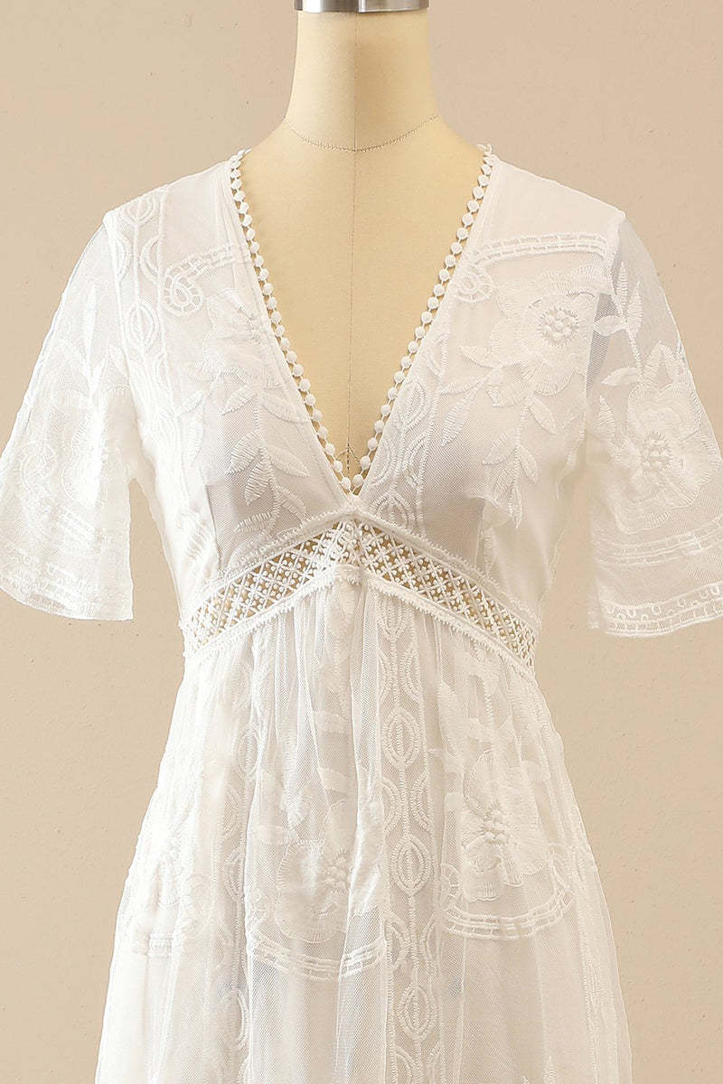 Load image into Gallery viewer, White Lace Summer Boho Maxi Dress