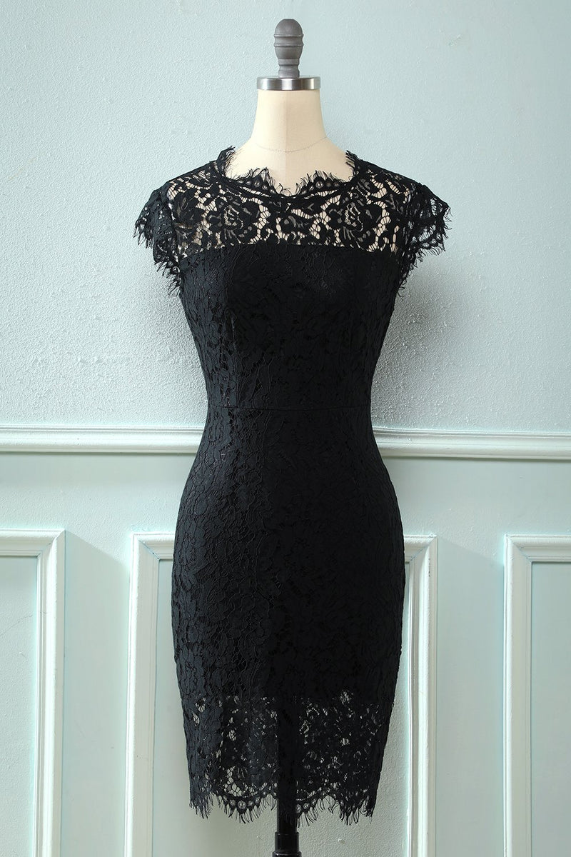 Load image into Gallery viewer, Black Bodycon Lace Dress